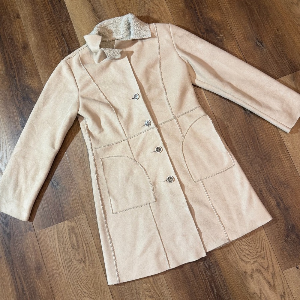 Vintage Penny Lane Coat Vintage Sherpa Coat Cream Shearling Style Long Coat - Picture 5 of 15